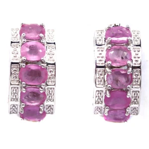 925 Plata de Ley Bañado en Oro Blanco 3 x 4 Mm. Rubí Rojo Pendientes - Imagen 1 de 4