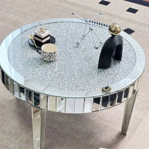 Kaffeetisch Rund Kristall Sofatisch Modern Luxus Glastisch Beistelltisch 60/80cm - Bild 1 von 28
