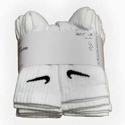 AUTHENTIC Nike Women's Everyday Training Crew Socks 6-PAIRS WHITE SMALL 4-6 - Image 1 of 4