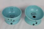 YHY Ceramic Tilted Elevated Cat Bowl Set 6” & 3” Blue