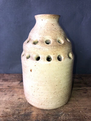 Ancien vase pique fleur en grès fait main signé Chouzet déco chalet Savoie - Photo 1/3