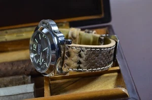 PULSERA RELOJ 26 24 22MM MARRÓN ARENA AUTÉNTICA PITHON HECHA A MANO PARA PANERAI ETC MASTRAP - Imagen 1 de 9