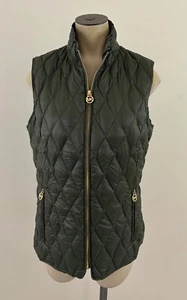 MICHAEL KORS DOWN Womens Medium Olive Green Full Gold Zip Packable Puffer Vest - Picture 1 of 8