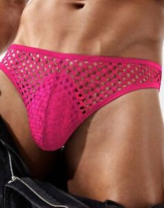 Men's Cheeky Brief Thong Underwear Light Weight SHEER LACE Fuscia or Black A7
