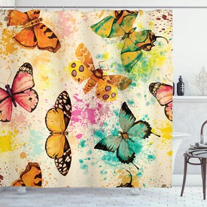 Shower Curtain Butterfly Watercolor Painting Style Colorful 70 Inches Long - Picture 1 of 2