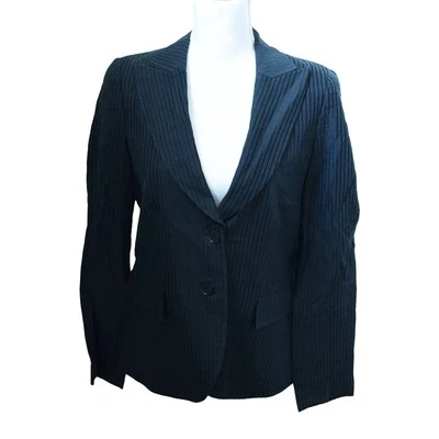 复古 EMPORIO ARMANI 双纽扣双色黑色提花西装外套女式 44/10 码 — 第 1/4 张图片