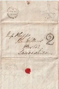 1849 PICTORIAL ENGRAVING CHICHESTER CHATTY LETTER UNPAID H/S 2 LIVERPOOL PRESTON - Picture 1 of 4