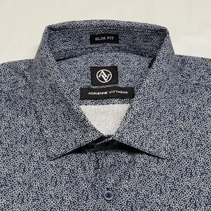 Adrienne Vittadini Mens Dress Shirt L 16.5 32/33 Slim Fit Geometric Button Up - Picture 1 of 14