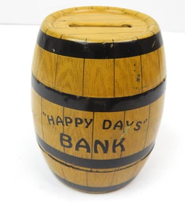 1R J. Chein Co USA Happy Days Tin Litho Barrel Coin Bank - Picture 1 of 3