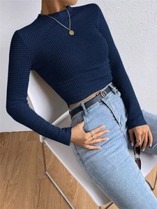 Long Sleeve Waffle Textured TShirt Women Slim Fit Top for Summer Vacation - Picture 1 of 57