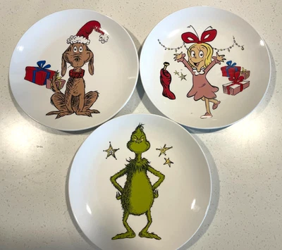 8-дюймовая керамическая белая тарелка Dr Seuss Grinch Max Cindy Lou для рождественских праздников - Изображение 1 из 4