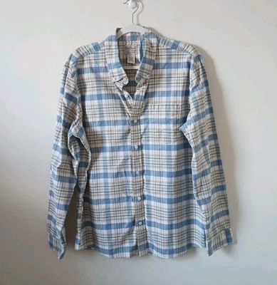 LL Bean Mens Plaid Shirt Size L Blue White Button Down Slightly Fitted - Image 1 of 4
