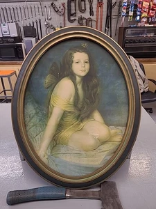 Estampado Art Nouveau Vintage Hada Psique Niña Con Mariposas Ovalado Enmarcado - Imagen 1 de 15