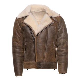 Carter’s Distressed Biker Bomber Shearling Leather Jacket Men’s Motorcycle Coat - Picture 1 of 4