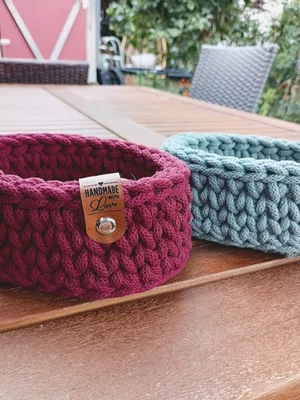 Häkelkorb Oval, Korb, Deko gehäkelt mit Holzboden , 15 x 10 cm - Bild 1 von 3