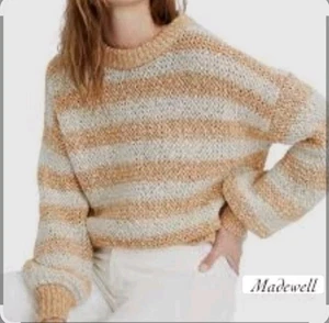 Madewell Orange and Cream Baez Pullover Sweater in Stripe Size Small - Picture 1 of 13