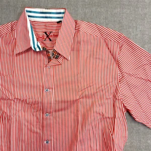 Robert Graham X Collection Shirt Mens L Tailored Fit Red Striped Flip Cuff Trim - Picture 1 of 12