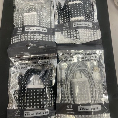 Paquete de 4 paquetes de cargadores de pared y cable inalámbrico USB-A de 6 pies multicolores Foto 1 de 3