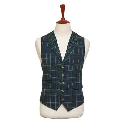 Chaleco para Hombres 44R Tartán Mezcla de Lana a Cuadros Azul Verde Amarillo Solapa Chaleco Boda Foto 1 de 4