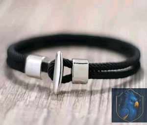 Nautical Rope Bracelet 7.5" Black Woven Cord Stainless Steel Anchor Gift Boxed - Picture 1 of 9