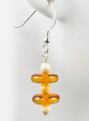 Pendientes ámbar báltico dorado dos tonos de moda colgantes de plata de ley .925 iDu Foto 1 de 2