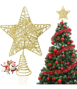 Puntale per albero di Natale stella oro glitter 20 cm metallo - Foto 1 di 7