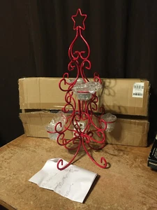 CHRISTMAS TREE CANDELABRA 4 PIECE RED METAL MWW MARKET 22 1/2" W/ 4 CANDLES - Picture 1 of 13