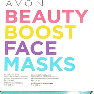 AVON BEAUTY BOOST FACE MASKS. 6 Single Use Masks, .5 fl oz Super Booster Serum - Picture 1 of 4