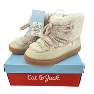 NEU! Kleinkind Mädchen Größe 10 Reißverschluss Lammfell Stil Stiefel, cremefarben - Katze & Jack - Bild 1 von 8