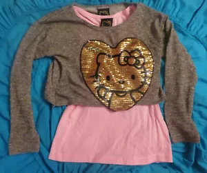 Hello Kitty Silber Gold Pailletten Herz Crop Top mit Rosa Tank Gr. Kinder M Medium - Bild 1 von 8