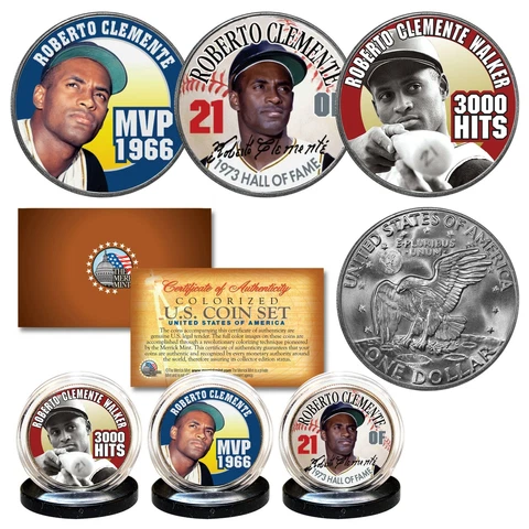 ROBERTO CLEMENTE 1972 IKE Eisenhower Dollar Colorized U.S. 3-Coin Complete Set Cover