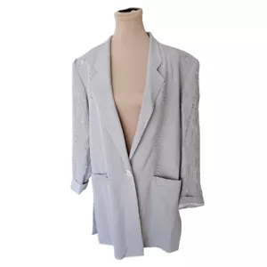 Hucke Mode Collection Light Cream Brown Striped Blazer with Shoulder Pads Sz 8 - Picture 1 of 11