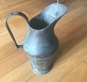 Beautiful LARGE Rustic PRIMITIVE ANTIQUE COPPER BRASS WATER PITCHER 14” Height - Picture 1 of 17