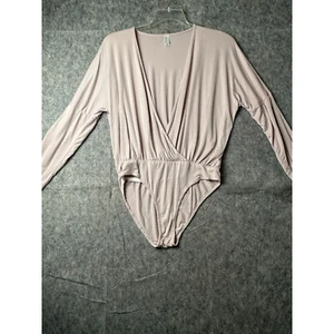 American Apparel One Piece Bodysuit Women's Large Pink Long Sleeve V-Neck - Picture 1 of 5