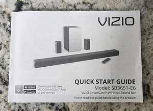 Barra de sonido Vizio SmartCast guía de inicio rápido - Modelo SB3651-E6 y modelo compatible - Imagen 1 de 5