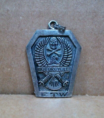 Vintage 1984 G&S ~ MOTORCYCLE - FTW ~ Pendant ~ 1.38" x 1.2" ~ Pewter - Image 1 of 4