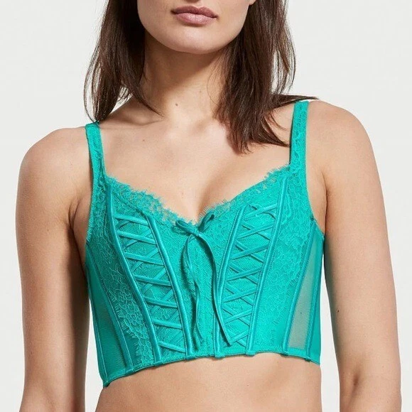 Victoria’s Secret Dream Angels Teal Blue Lace Crop Corset Top XL Festival - Image 1 of 4