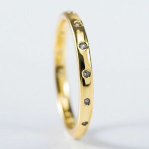 18K GOLD FILLED (STAMPED) DESIGNER STYLE SIMPLE RING/BAND + TINY TOPAZ SIZE N1/2