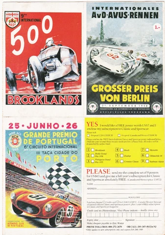 Rare GRAND PRIX POSTCARDS Reprints BERLIN Portugal BROOKLANDS 500 Racing Posters Cover