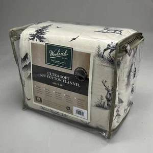 WOOLRICH Ultra Soft 100% Cotton Flannel Sheet Set Sz Full Deer & Tree Pattern Ta - Picture 1 of 7