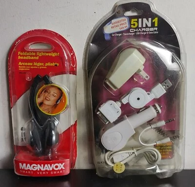 NEW iPad 5in1 USB Car, Wall, Data Cable charger Stereo Jack & Magnavox Headphone - Image 1 of 3