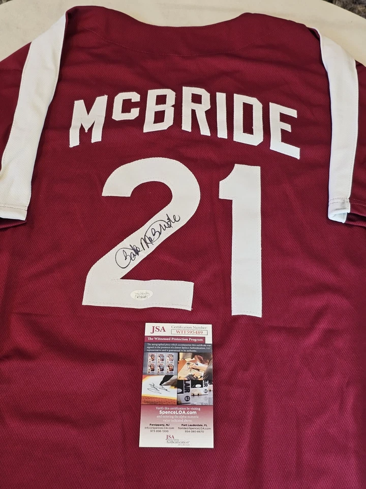 Bake Mcbride Autographed/Signed Jersey JSA COA Red Custom Jersey - Image 1 of 4