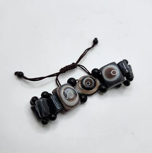 Natural banded eye agate bead bracelet Hand knotted Adjustable length - Picture 1 of 11