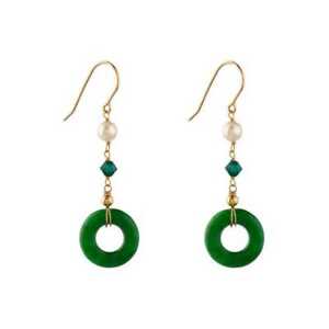 Jadeite jade Ring Earrings Freshwater Pearl Eardrop Lucky Gift Ear stud Hook