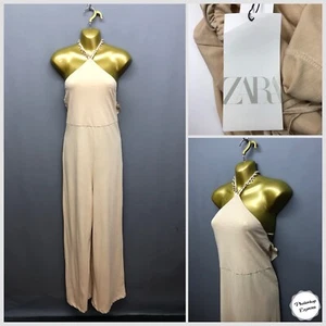 NEW ZARA Women's Nude Backless Cotton Occasion Jumpsuit Small - Picture 1 of 13
