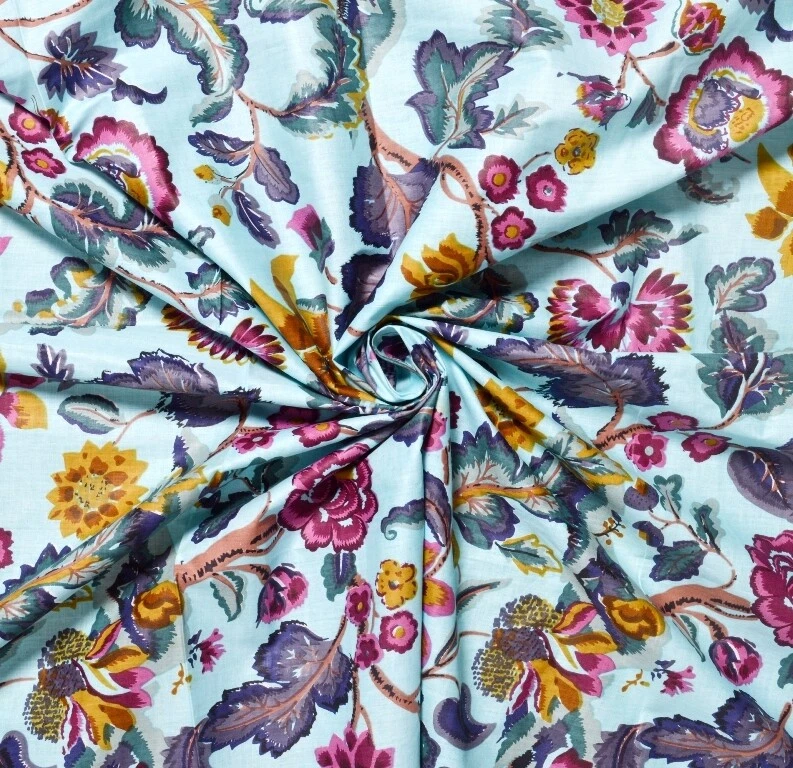 Indian New Sewing Cotton Fabric Hand Block Print Running Loose Floral 5 Yard - Image 1 of 3