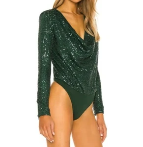 Body Camila Coelho Cece Lentejuelas Escote Profundo Verde NUEVO XS - Imagen 1 de 14