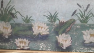 LARGE Antique Victorian "LILLIES & CATTAILS " Oil Painting C.1880 - Picture 1 of 10