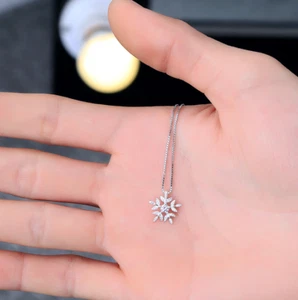 925 Sterling Silver Crystal CZ Snowflake Pendant Necklace Choker Gift Box A24 - Picture 1 of 4