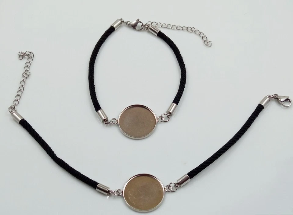 1pz base bracciale acciaio inox con castone (20mm interno) colore nero 20cm+5cm - Immagine 1 di 1